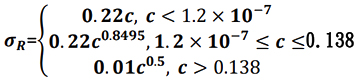 𝝈𝑹={ 𝟎. 𝟐𝟐𝒄, 𝒄 < 1.2 × 𝟏𝟎−𝟕 𝟎. 𝟐𝟐𝒄𝟎.𝟖𝟒𝟗𝟓 , 𝟏. 𝟐 × 𝟏𝟎−𝟕 ≤ 𝒄 ≤ 𝟎. 𝟎𝟏𝒄𝟎.𝟓 , 𝒄 > 0.138 0.138